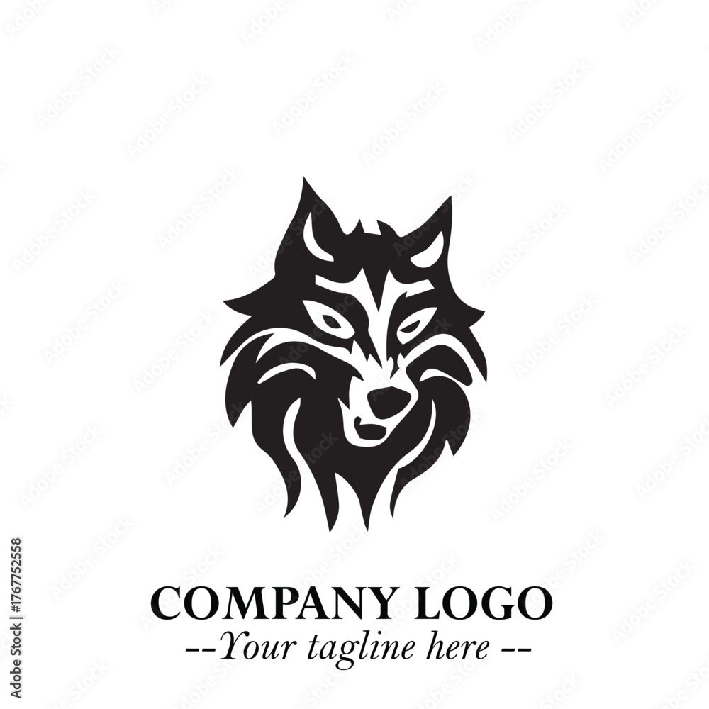 Fototapeta premium Fierce Head of Wolf Logo Symbol in Black on White Background with Bold Minimalist Modern Design