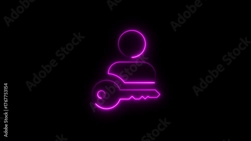Glowing neon key icon animation,Glowing neon key icon 4k isolated on black background, turquoise color key icon glowing neon key animation 4k video motion footage,