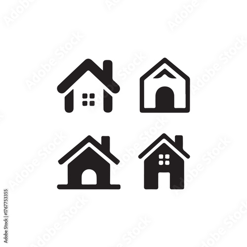 Four distinct house icons in a simple black and white silhouette