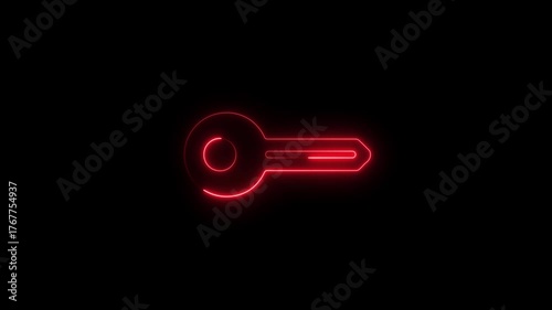 Glowing neon key icon animation,Glowing neon key icon 4k isolated on black background, turquoise color key icon glowing neon key animation 4k video motion footage,
