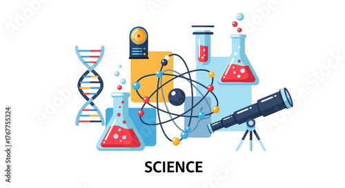 Conceptual scientific illustration showcasing diverse tools and structures for exploration