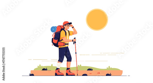 Adventurer Staring at the Sun, Ready to Hike Through an Uncharted Territory