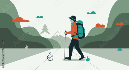 Adventurer Strolls Across Path Seeking Exploration And New Outdoor Adventure