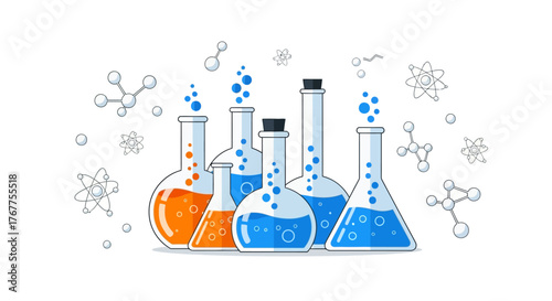 Laboratory glassware illustration depicting scientific research and innovative experiments in