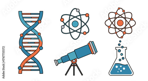 Whimsical science: Playful graphics of biology, chemistry, astronomy and scientific equipment