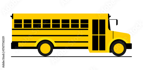 Old yellow school bus. Side view, vector image