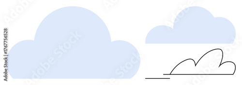 Three cloud designs in varied styles solid, outlined, and sketched symbolizing weather, creativity, and abstraction. Ideal for weather apps, natural themes, design concepts, digital interfaces