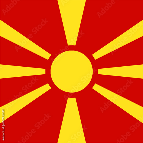 Flag of North Macedonia with a yellow sun and red background Macedonian national