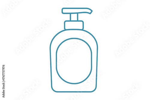 Plastic bottle containing liquid soap or hand sanitizer with a pump dispenser