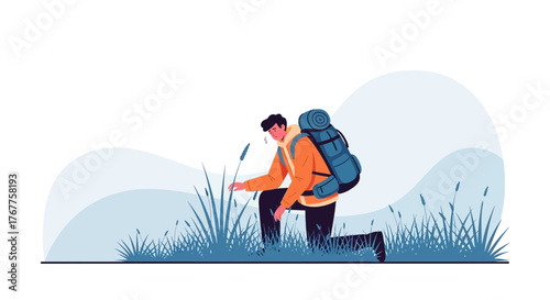 Adventurous Hiker Exploring Nature's Wonders Encountered During A Solo Hike