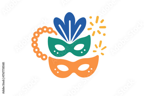 Vibrant masquerade masks and colorful beads representing Carnival celebration accessories