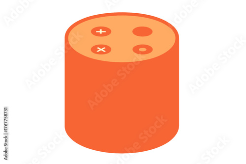 Minimalist orange cylindrical smart device with control buttons on the top surface