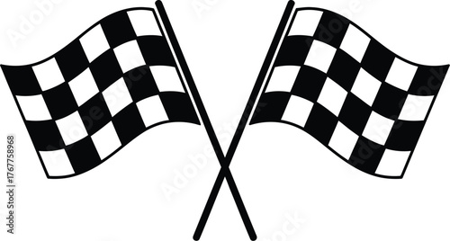 Checkered Flags Crossed Black and White Racing Finish Line