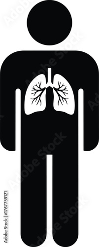 Human Body Icon with Anatomical Lungs Representing Respiratory Health and Lung Cancer Awareness