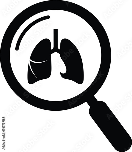 Medical Diagnosis Icon Illustrating Lung Cancer and Respiratory Health Research with Magnifying Glass