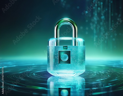 Wallpaper Mural glass padlock in aqua water digital security and privacy concept Torontodigital.ca