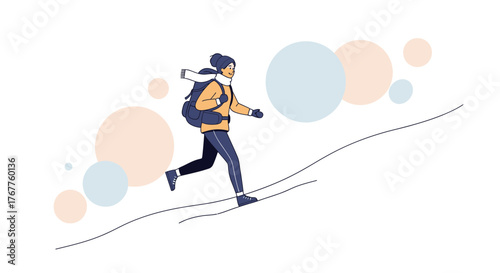 Adventurous Traveler Ascending Steep Slope in Winter With Attractive Colors