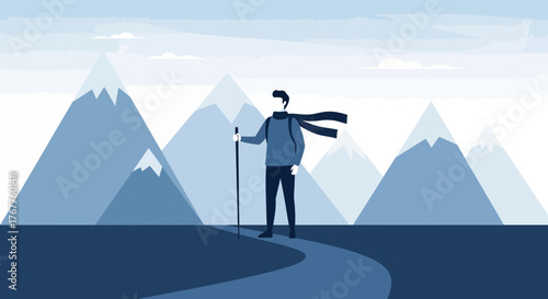 Adventurous Traveler Ascends Mountain Path Discovering New Heights and Overcoming Challenges