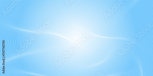 Abstract dot white blue color wave pattern screen led light gradient texture background. Technology big data digital concept. 3d rendering.
