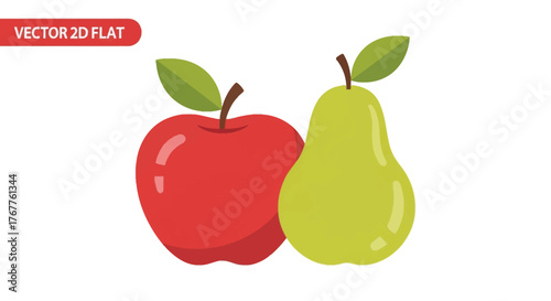 Vibrant Red Apple and Green Pear Fresh Fruit Illustration.