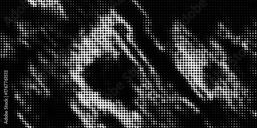 Grunge halftone gradient background. Faded grit noise texture. White and black sand wallpaper. Retro pixelated backdrop. Anime or manga style comic overlay. Vector graphic design textured template