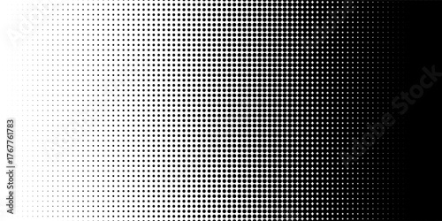 Dotted halftone gradient texture. Vanishing polka dot background. Repeating dots gradation pattern background. Black fading comic pop art overlay backdrop. Raster effect wallpaper. Vector halftone
