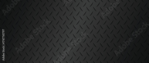 Black metal plate texture header. Stainless steel background with gradient. Modern vector illustration banner