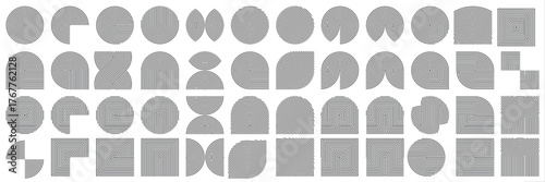 Abstract line pattern shape, geometric arch, rainbow elements logo design. Modern vector art, boho wave zen arc. Black circle simple texture, organic minimalist balance mid century poster aesthetic
