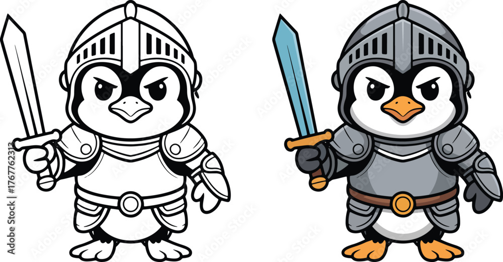 Fototapeta premium Knight Penguin Cartoon
