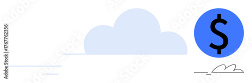 Dollar coin with cloud icon symbolizes digital finance, cloud technology, and online payments. Ideal for finance, savings, investment, e-wallets, cloud storage fintech virtual banking. Simple flat