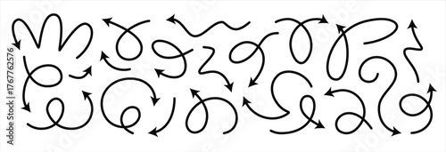 Arrow line set curved doodle brush element arrow squiggly