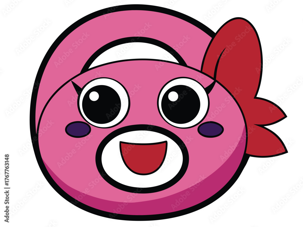 Fototapeta premium Pink cartoon character with cheerful expression