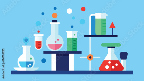Colorful laboratory equipment and glassware set
