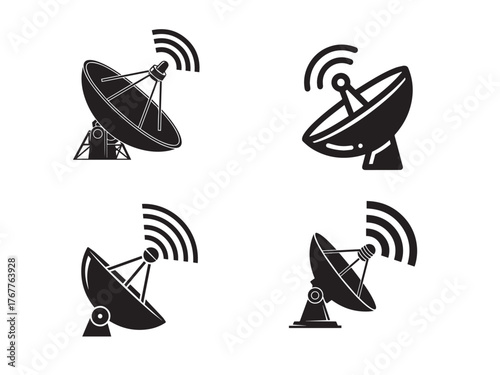 Collection of satellite dish isolated on white background these images showcase the essential device for receiving and transmitting signals, featuring various designs and antenna configurations