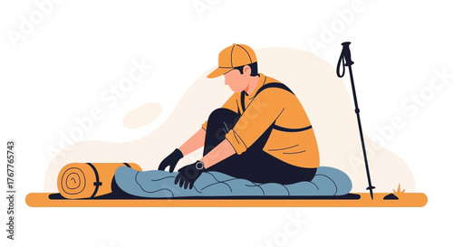 Adventurous Traveler Preparing For Expedition With Their Sleeping Pad and Essentials