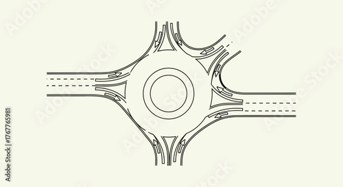 Black And White Road Intersection Featuring Roundabout In Architectural Perspective