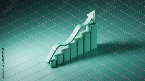 Abstract 3d graph with an upward arrow, signifying business growth, financial success, and positive trends