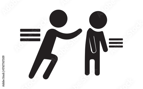 Silhouette of one person pushing another person with horizontal lines indicating movement or impact