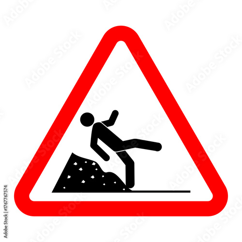 Caution Slippery Surface Hazard Warning Sign, Trip Hazard Symbol: Uneven Ground or Debris, Red Triangle Warning Sign: Risk of Falling on Rubble