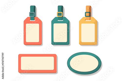 Colorful blank luggage tags and labels set for travel identification or price marking