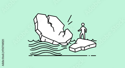 Conceptual Illustration Depicting Fragmentation, Challenge, And Isolated Person on Ice