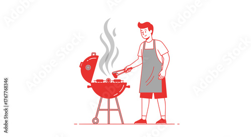 Chef Preparing Delicious Meal Using Grill on a Sunny Day Outdoor Celebration