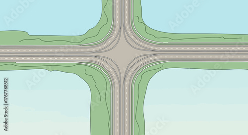 Crossroad intersection transportation illustration aerial view of highways roads and interchanges