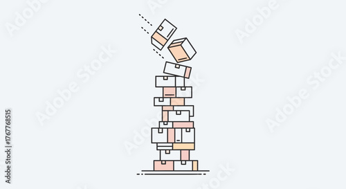 Collapsing Boxes Illustrating Instability, Business Risk and Delivery, A Vector Design