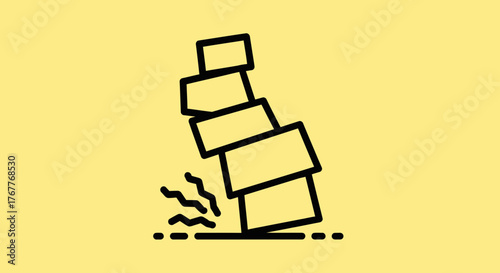 Collapsing Structure Illustrating Fragility And Potential Instability On Yellow Background