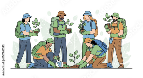 Community Gardening Initiative: People Planting Saplings in Effort to Revitalize Environment