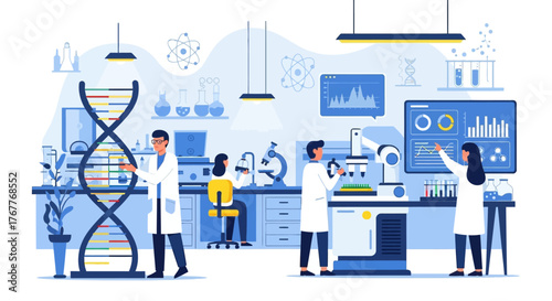 Modern science laboratory illustration, research, development, and innovative technologies