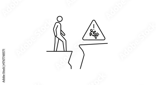 Danger Ahead:  Risk Warning and Cautionary Pictogram Illustrating a Fall Hazard