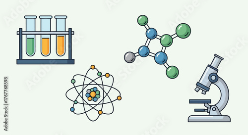 Illustrative science elements offering visual representation of scientific discovery and research