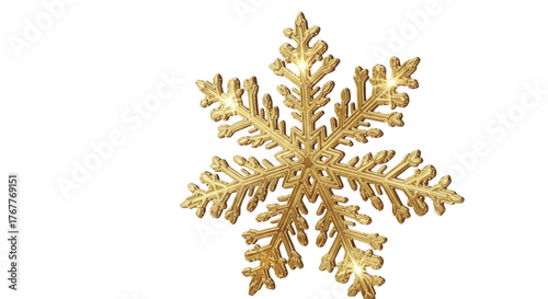 Golden Christmas snowflake decoration isolated PNG with Transparent Background